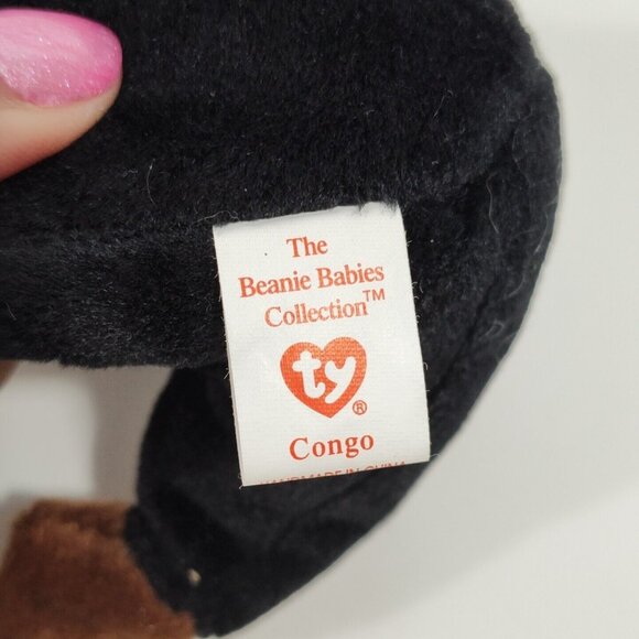Ty Beanie Babies Congo Gorilla Monkey Plush Stuffed Animal Toy Black Brown 6 in - Picture 4 of 8